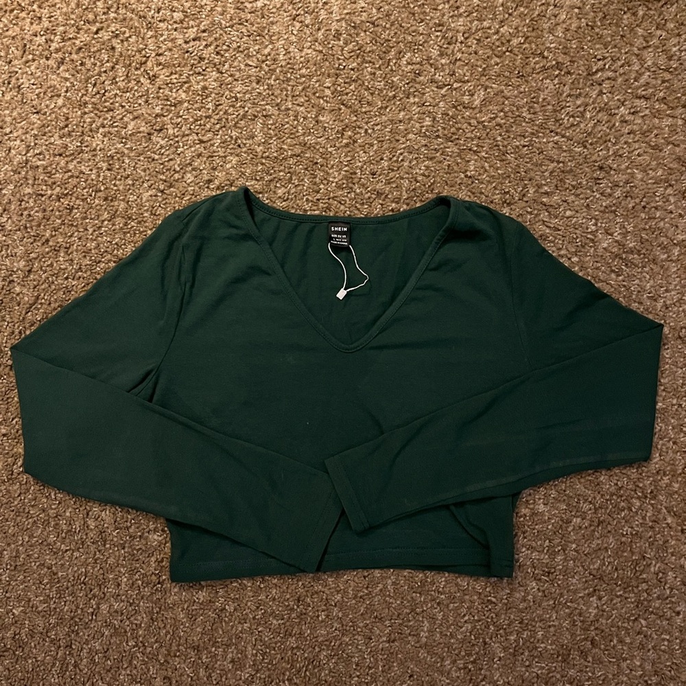 SHEIN Forest Green V-Neck Blouse